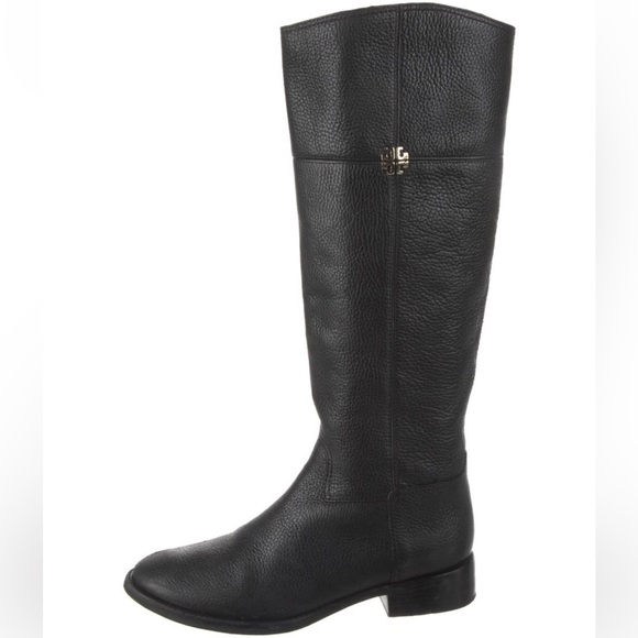 Tory Burch boots black grained leather knee high zip up boots luxury boots